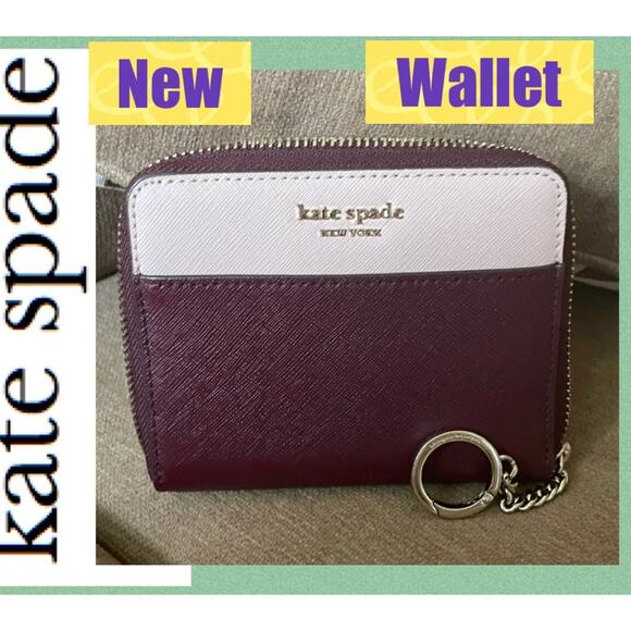 KATE SPADE WALLET ZIP AROUND PINK/MAROON KEY CHAIN VERSATILE AESTHETIC - Picture 1 of 8